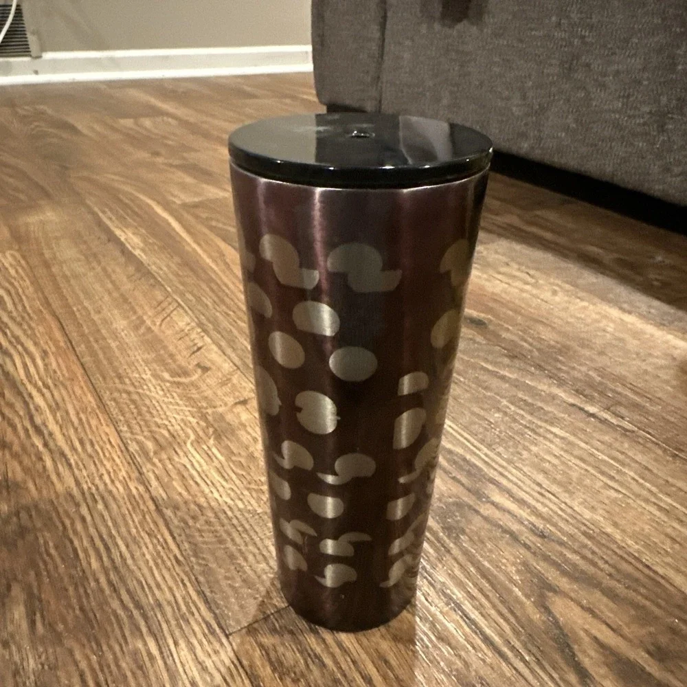 Starbucks Black Silver Off Centered Circles Stainless Steel Cup 24 oz Tumbler
